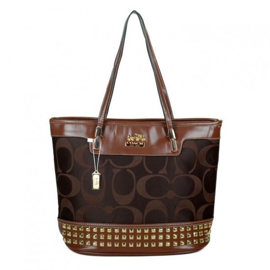 Coach Tanner Stud Medium Coffee Totes DKJ | Women - Click Image to Close